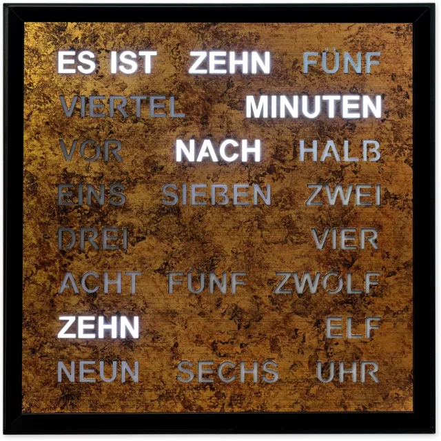 Intertime Horloge de mots | Horloge murale | 40x40 | Epoxy | Francais / Bronze-effect Bruin