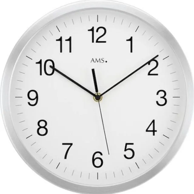 AMS F5524 - Wandklok - Rond - Radiogestuurde tijdsaanduiding - Aluminium - 40 cm ø - Zilverkleurig - Wit