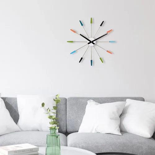 Nextime Stille wandklok - vintage - 58 cm - roestvrij staal - 'Plug Inn' multicolor, foto 2