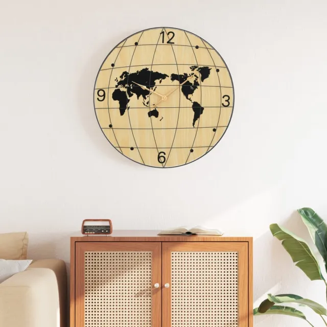 vidaXL Wandklok Ø50 cm bewerkt hout geel en zwart, foto 2