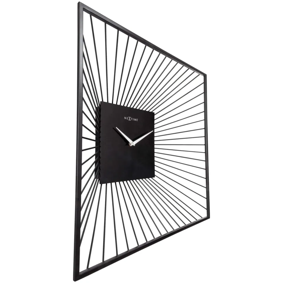 Nextime Wandklok 45x45x15cm - Geruisloos - Zwart - Metaal - "Vasco Square", foto 4