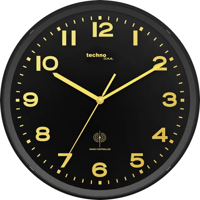 Technoline WT 8500 BLACK & GOLD - Wandklok - Analoog - Rond - Kunststof Raam - Mineraal Glas - Radiogestuurde tijdsaanduiding - Zwart - Goudkleurig