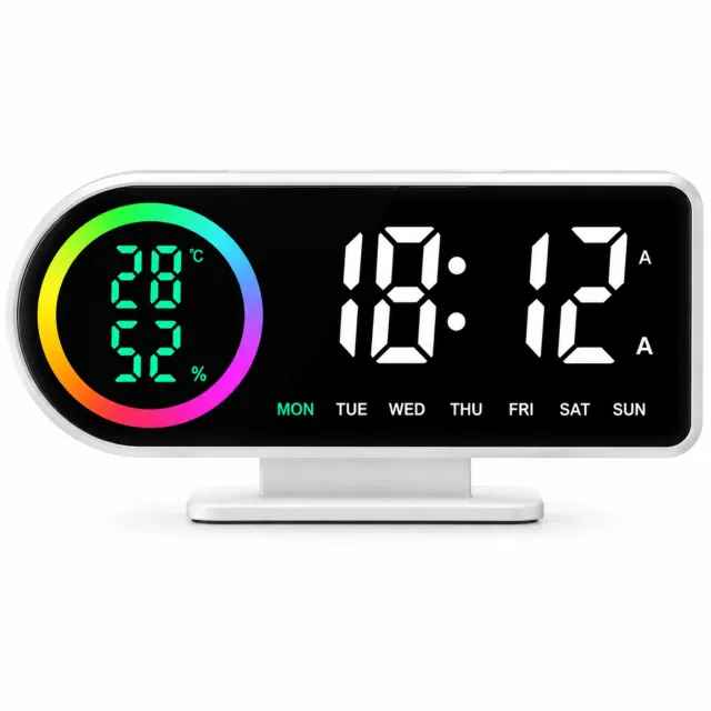 SWGOTA Digitale LED-bureauwekker met temperatuur, luchtvochtigheid en weekdagweergave - Zwarte behuizing, groen licht en voet
