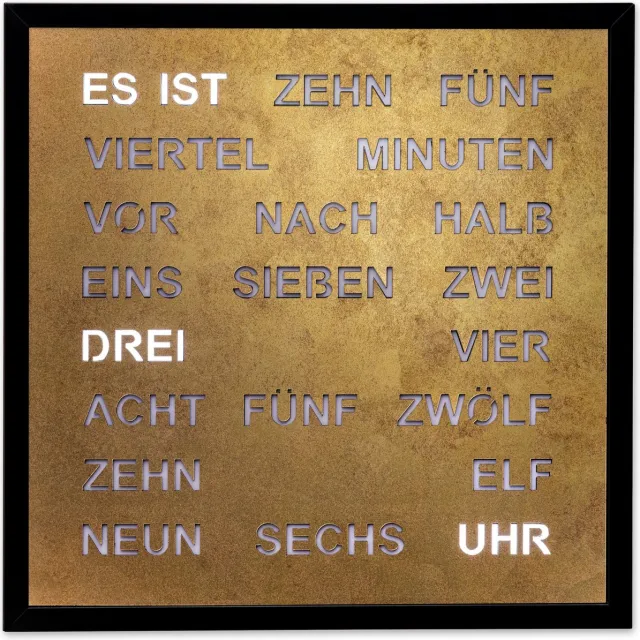 Intertime Woordklok | Wandklok | 40x40 | Goud | Duits - Mooie klok met tekst in de Duitse taal / met snoer / 220V