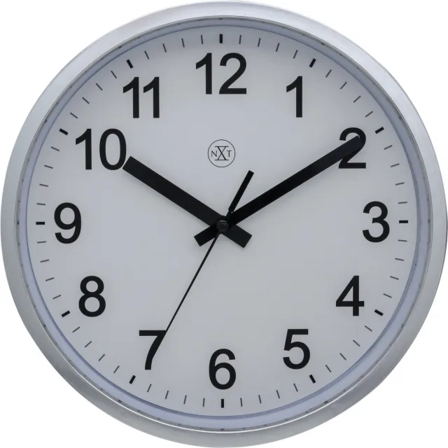 NeXtime nXt Robust – Wandklok – 25 cm – Kunststof – Zilver – Witte wijzerplaat