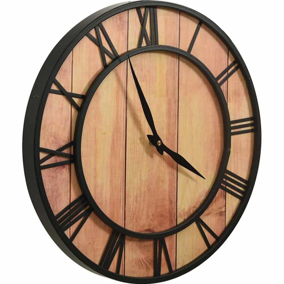 vidaXL Wandklok 39 cm MDF en ijzer bruin en zwart, foto 3