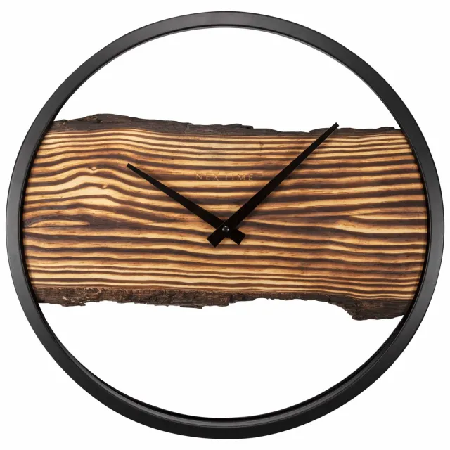 Nextime Houten wandklok - geruisloos - 30 cm - hout/metaal - bos Bruin