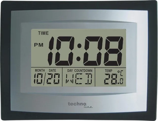 Technoline Digitale wandklok - Datum - Temperatuur - Wekkerfunctie - TechnoLine WS 8004 Zwart;Grijs