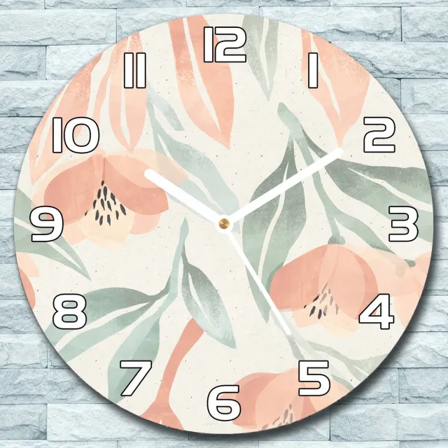 Coloray Wandklok - Pastelkleurige bladeren Glazen Wandklok - 30fi cm - Romig Wandklok - Wandklok Ronde - Wandklok Klassiek - Wandklokken Woonkamer - Stille Wandklok Romig - Pastelkleurige bladeren - Witte Handen