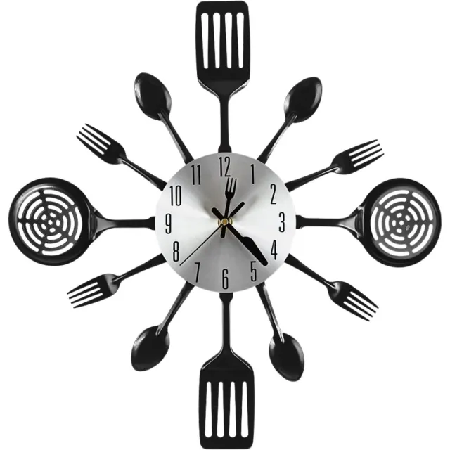 TYME Wandklok Bestek - 41cm Klok voor Keuken - Analoog - Uurwerk - Muurklok - Quartz - Zwart Zilver