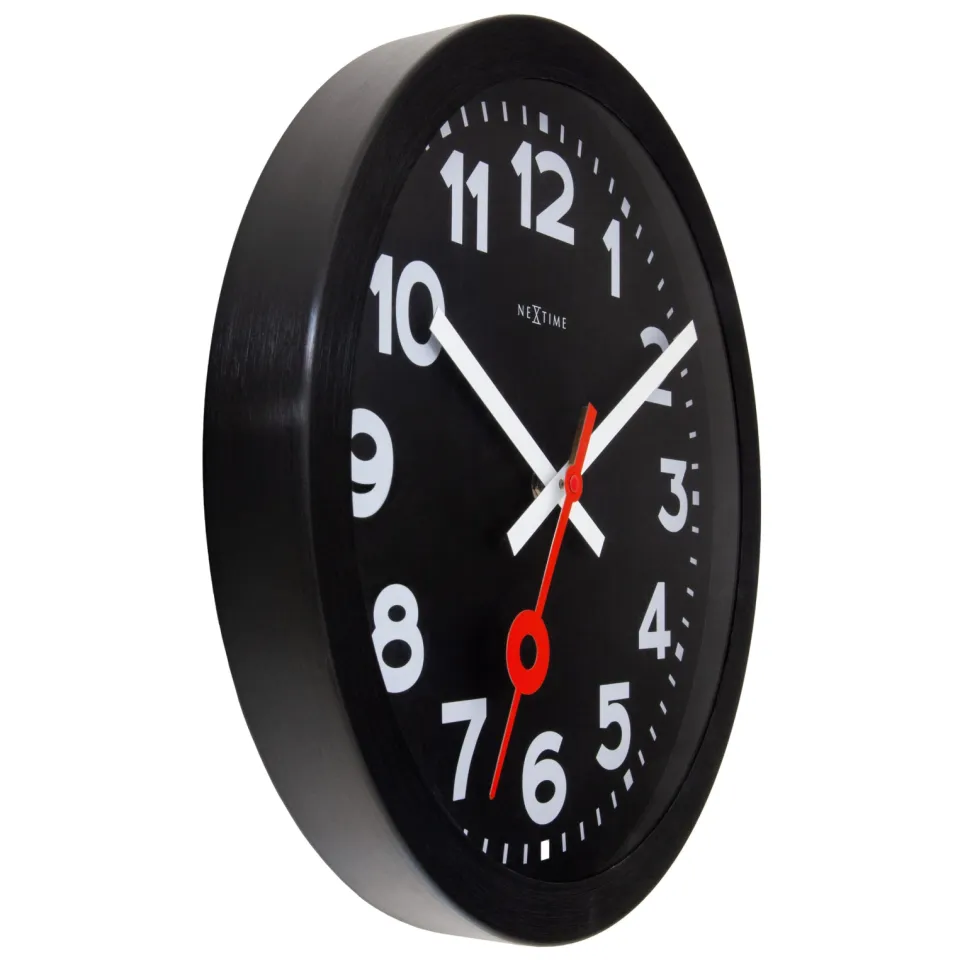 Wandklok 35 cm-Geruisloos-Zwart-Geanodiseerd aluminium-NeXtime 'Station All Black', foto 2