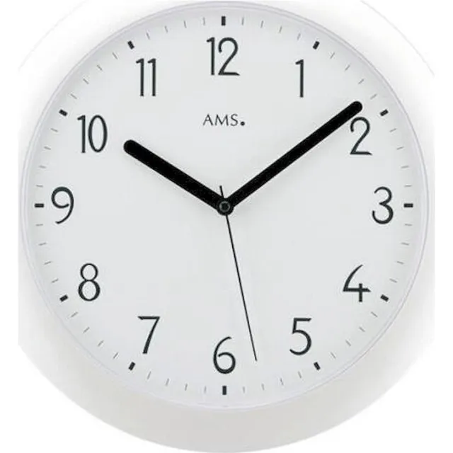 AMS F5844 - Wandklok - Rond - Radiogestuurde tijdsaanduiding - Kunststof - Ø28 cm - Wit