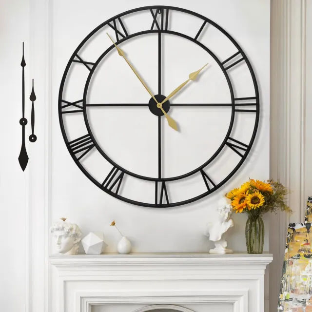 Mee 2ou Extra Grote Wandklok Modern Bijna Stil Zonder Tikgeluiden - 100cm Diameter Romeinse Cijfers Wandklokken Moderne Woonkamer Wandklok Vintage Voor Slaapkamer Keuken Kantoor Landelijke Stijl Industrieel