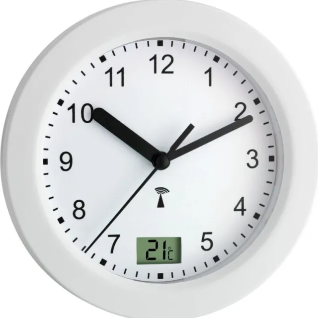TFA Dostmann 60.3501 - Wandklok - Analoog - Digitaal - Rond - Radiogestuurde tijdsaanduiding - Binnentemperatuur - 4 zuignappen - Glas - Kunststof - Wit