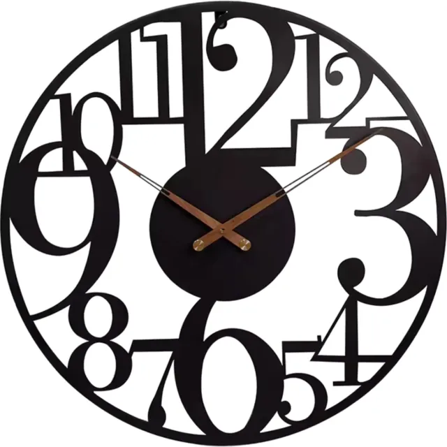 HomeShopXL HSXL Wandklok Industrieel - 60 cm - Stil Quartz uurwerk - Zwart Metaal - Houten Wijzers - Grote Cijfers