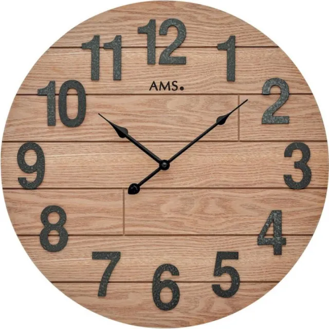 AMS W9617 - Wandklok - Analoog - Rond - Hout - Bruin - Zwart