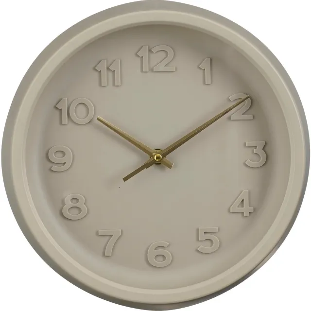 Mica Decorations Ting Wandklok Ø27 Cm - Grijze Wandklok met 3D Cijfers - Minimalistisch Design met Gouden Wijzers - Werkt op AA Batterij - 27 x 5,5 cm Grijs