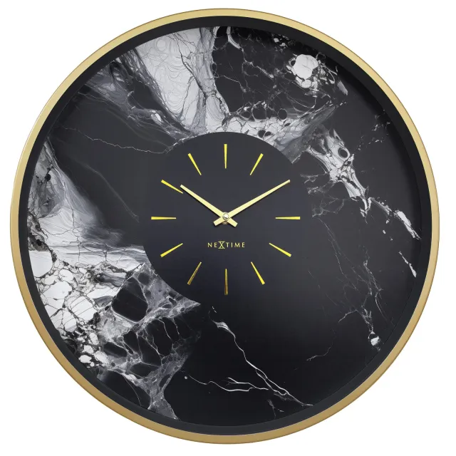 Nextime Grote Wandklok 48cm-Stil-Aluminium-NeXtime 'Marble Duo' Zwart