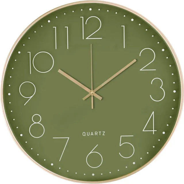 TYME Wandklok Modern - Goed leesbaar - Stille 40cm Klok - Analoog - Uurwerk - Muurklok - Quartz - Groen Rosé/Goud