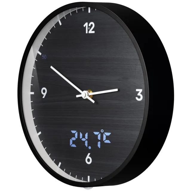 Bresser MyTime Wandklok - Zwart - Met LED-secondenwijzer en Temperatuurweergave - 24Ø - Stil Uurwerk