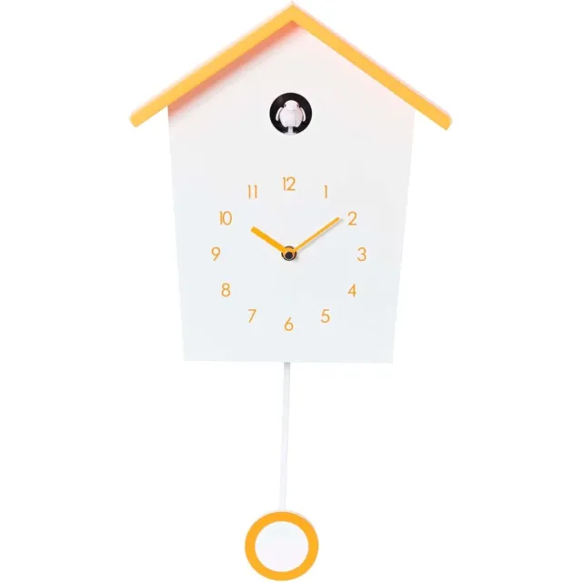 aura Koekoeksklok Modern - Wandklok - Uurwerk - Nachtstiltefunctie - Wit/Oranje - ‎27cm x 4cm x 47cm