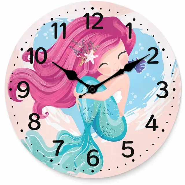 SWGOTA Stille quartz-wandklok met zeemeermin, 12 inch / 29,7 cm, rond met zwarte cijfers en wijzers, decoratief voor binnen Multicolor
