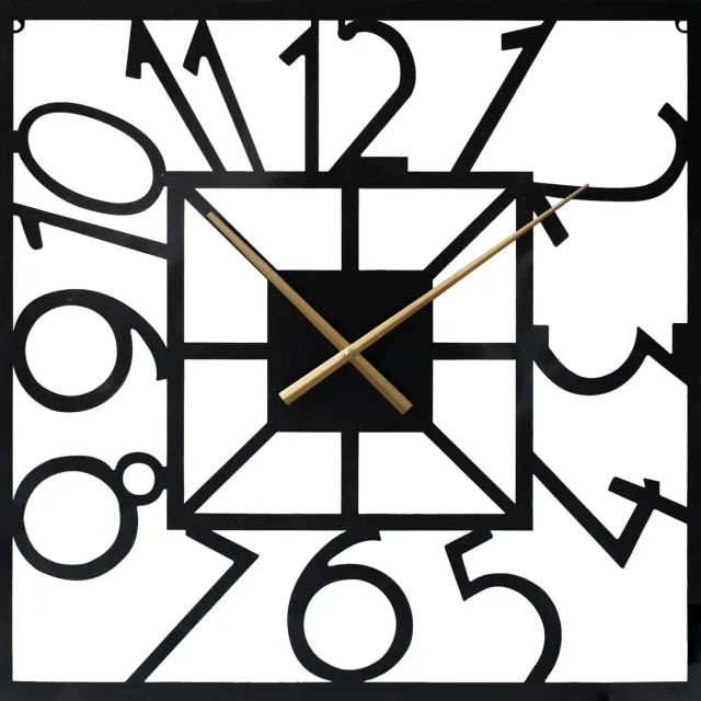LW collection wandklok XL Senna zwart met gouden wijzers 80cm - Grote industriële klok metaal stil uurwerk - Moderne zwarte wandklok - Industrieel