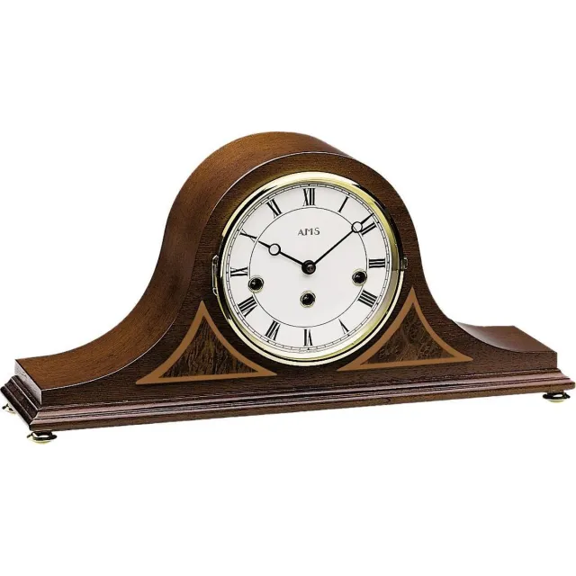 AMS 2190/1 - Tafelklok - Analoog - Mechanisch - Overig - Hout - Glas - Cijfers - DonkerBruin - Wit - 43 x 21 x 13 cm