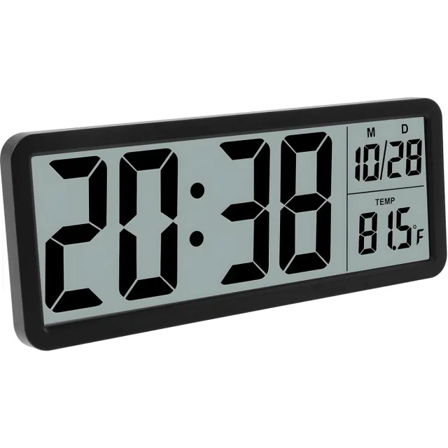 carmdering Digitale klok - LCD wandklok met groot display - temperatuurweergave en stille werking - voor slaapkamer, bureau en reizen - zwart