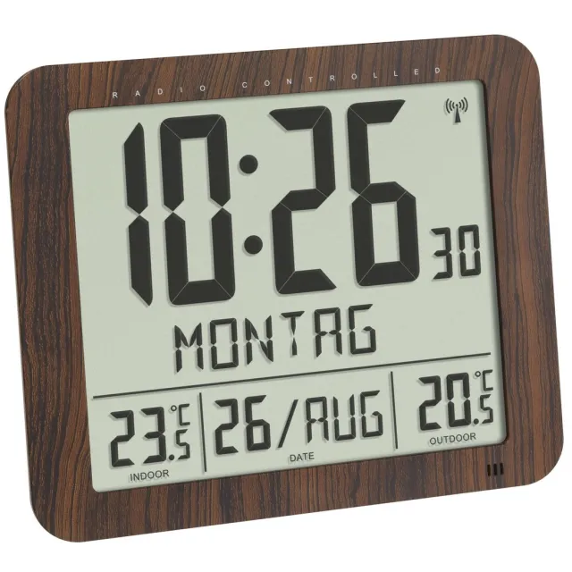 TFA Dostmann 60.4518.08 Wandklok Zendergestuurd 248 mm x 25 mm x 206 mm Hout Leer