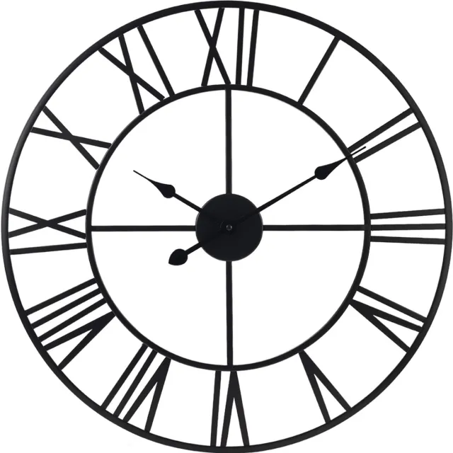 IvoQ Grote Industriële Wandklok – 60 cm – Stille Metalen Klok met Romeinse Cijfers – Modern & Tijdloos Zwart
