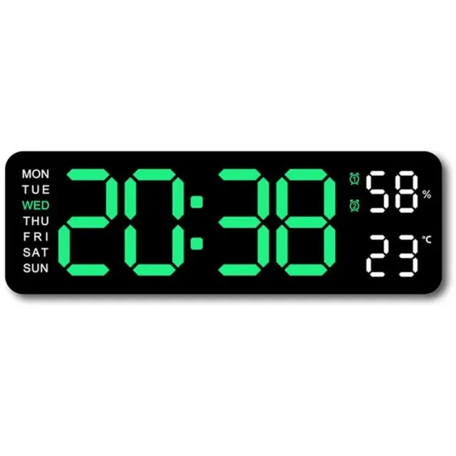 WiseGoods Premium Digitale LED Wandklok 23CM - Display Met Afstandsbediening - Wand Klok Met Tijd / Datum / Temperatuur - Zwart Zwart & Groen