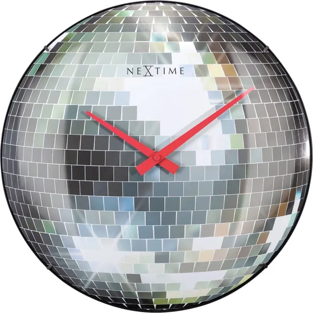 NeXtime Disco Ball – Stille Wandklok – 35 cm – Glas – Discobal/Koepelvormig Meerkleurig