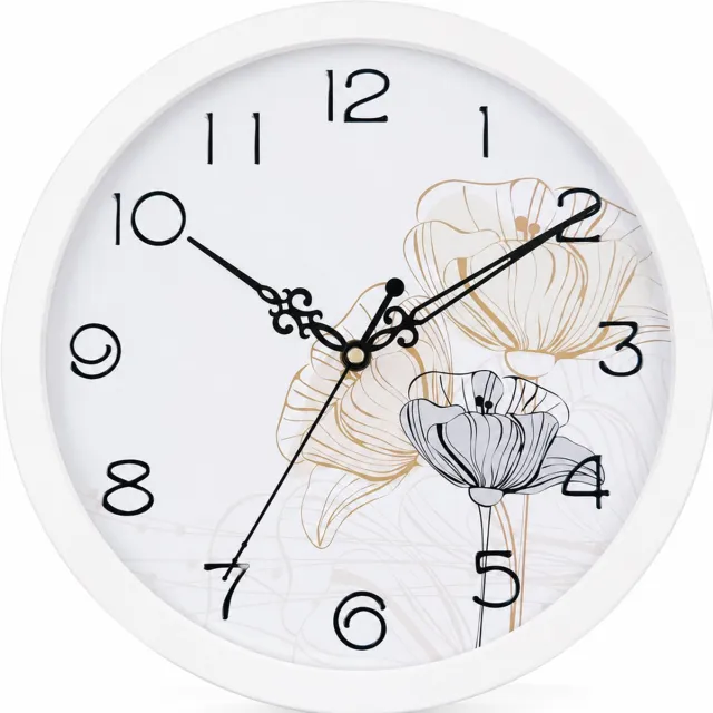 SWGOTA Ronde wandklok met stil sweep-uurwerk, wit frame en lotusmotief, diameter 29,8 cm, dikte 4,2 cm, analoge tijdweergave