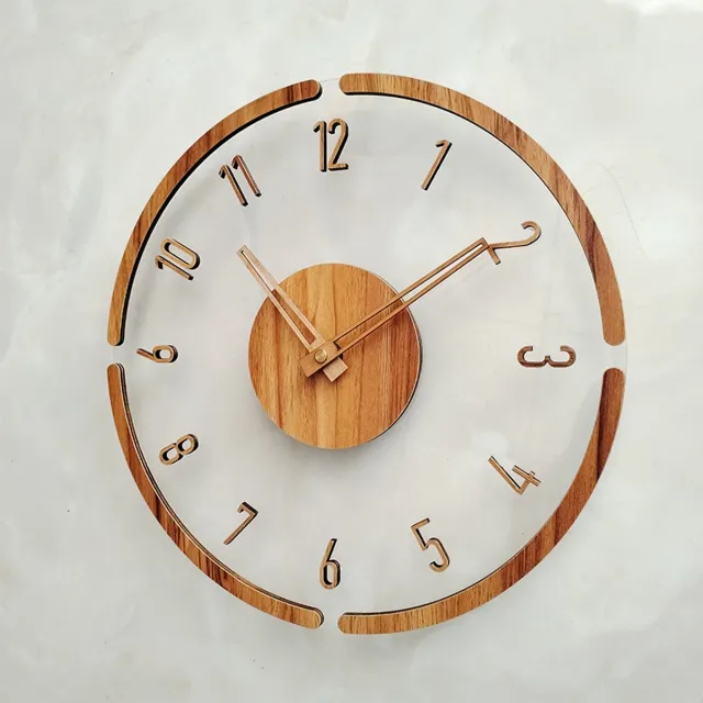 VHV Wandklok - Houten wandklok - Moderne wandklok - Klok - Stil - Geruisloos - Voor woonkamer, keuken en kantoor - 30 cm - Natuurlijk hout - Transparant