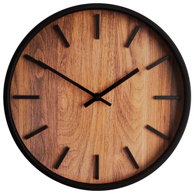 QUVIO Houtlook wandklok - ø29 cm - Kunststof - Zwart