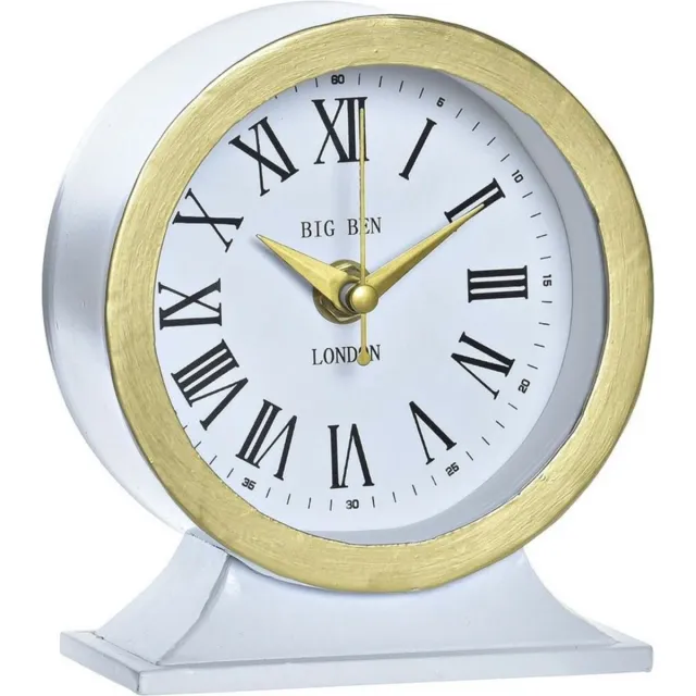 Item International Items Tafelklok - romeinse cijfers - wit/goud - ijzer/glas - 12 x 6 x 13 cm