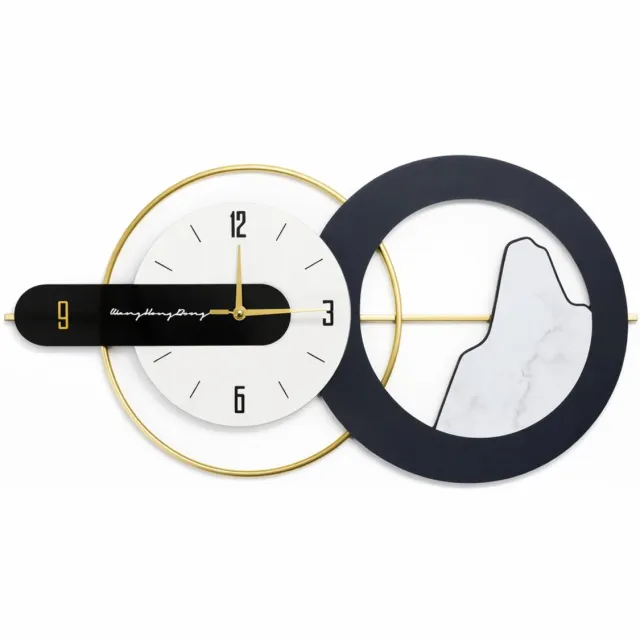 LUXALIVING Wandklok Metaal-Design Wandklok – Goud & Zwart – Stil Uurwerk – 70 x 40 cm