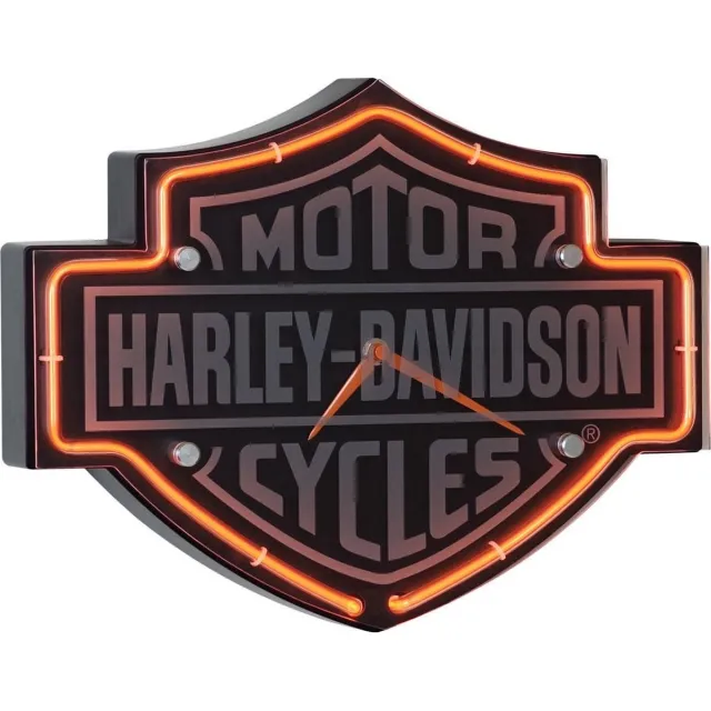 Harley-Davidson Etched Bar & Shield Shaped Neon Klok Oranje