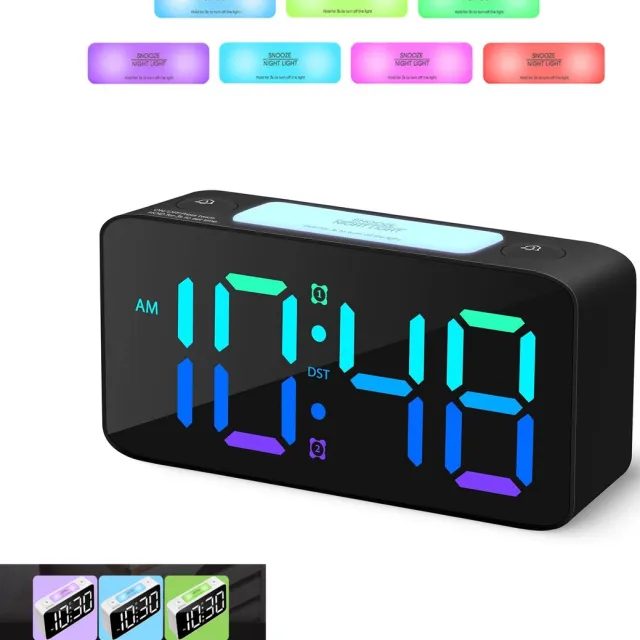 KZQ Digitale wekker met RGB-nachtlampje - Groot scherm en USB-voeding - Voor nachtkastje en bureau - Zwart