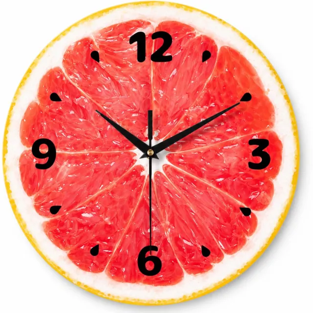 SWGOTA Ronde wandklok met grapefruitmotief, 30 x 30 cm, zwarte wijzers en cijfers, enkelzijdig, 1 stuk Roze