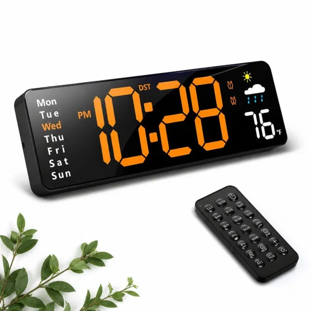 VHV Digitale klok - Grote met afstandsbediening, speciaal ontworpen voor senioren, geschikt voor woonkamers, slaapkamers, klaslokalen en kantoren (oranje).