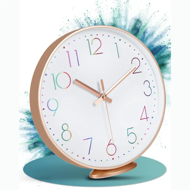 LATENO Wandklok Kleurrijk - Om neer te zetten of op te hangen - 20 cm - Klassiek en modern - Geen tikkend geluid - Voor woonkamer en kinderkamer