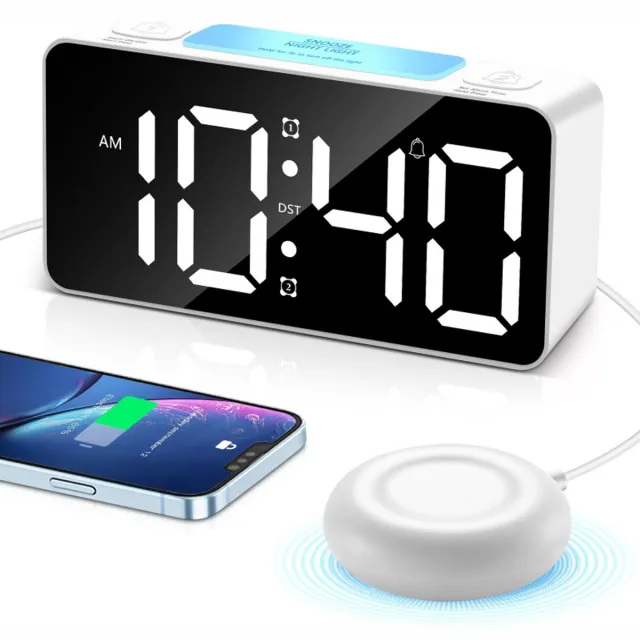 Bobypet Wekker - Luid Alarm Wekker voor Diepe Slapers - Digitale Klok met 7-Kleurig Nachtlampje - RGB Bureauklok met USB Oplaadpoort - Verstelbaar Volume tot 105 dB - Slaapkamer Klok voor Kinderen, Tieners en Volwassenen - wit