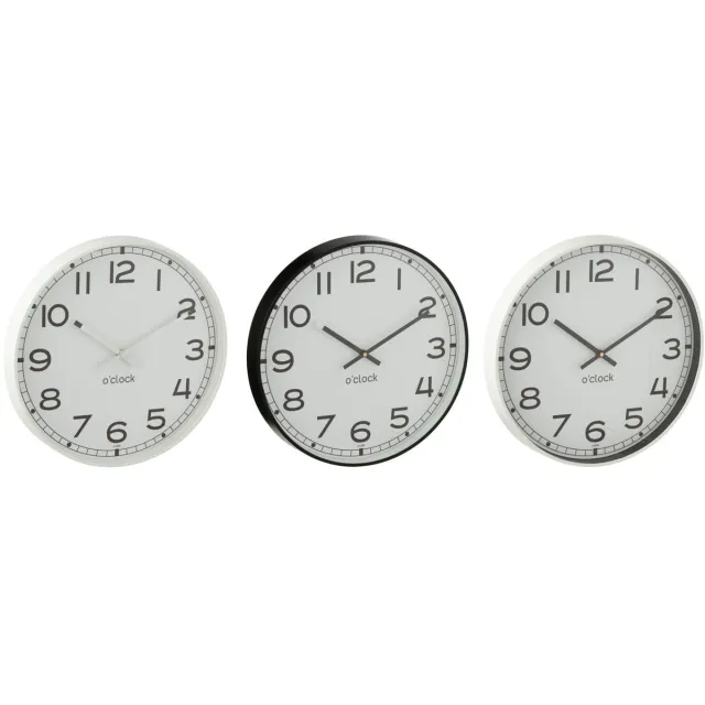 J-Line klok Rond - kunststof - wit/zwart - small - 3 stuks - Ø 30 cm Multi