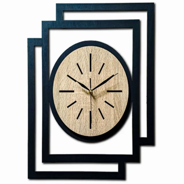 Ornament Handgemaakte Grote Houten Wandklok – Modern Minimalistisch Design, Rechthoekig Verticaal, Ovale Vorm, Geruisloos, Zonder Tikkend Geluid – Voor Woonkamer, Slaapkamer, Keuken – Unieke Wanddecoratie, Industrieel Design & Stil Uurwerk, zwart -sonoma eik zwart - sonoma eik