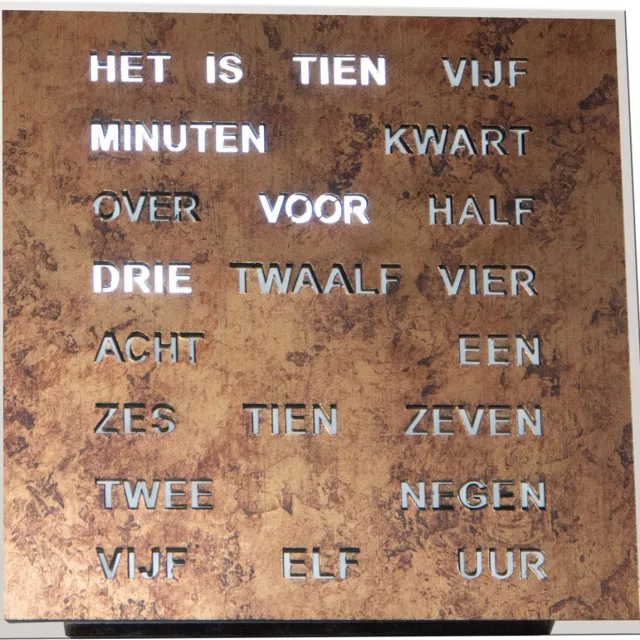 Intertime Woordklok | Wandklok | Tafelklok | 20x20 |Epoxy Brons | Nederlands