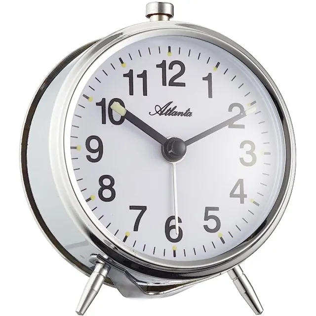 Atlanta 1051/19 zilver Mechanische wekker met lichtgevende wijzers Zilverkleurig