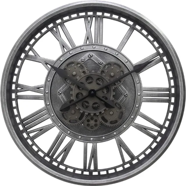 BOG Rustieke XXL Industriële Wandklok - 50,5 cm - Stoere Wandklok Voor Woonkamer - Keuken - Kantoor - Met Grote Cijfers - Retro Design ZILVER
