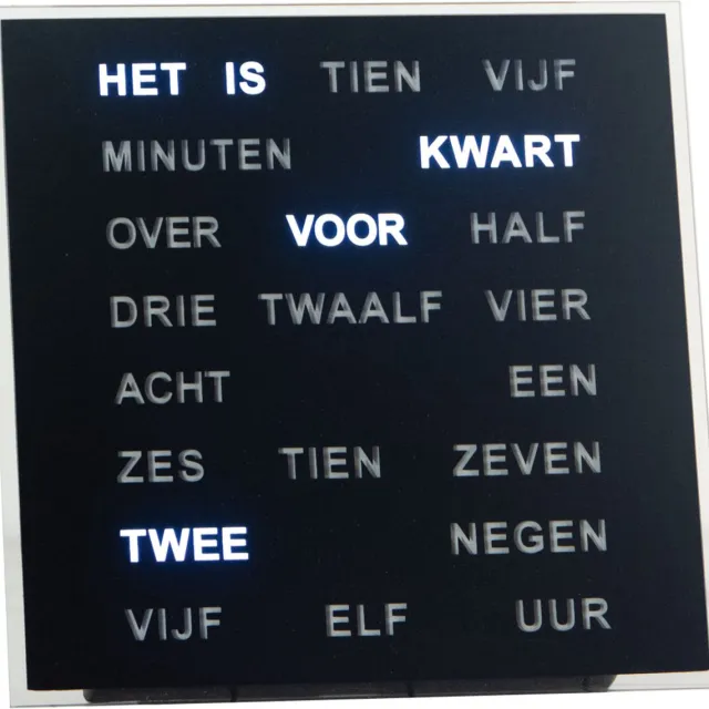 Intertime Woordklok | Wandklok | Tafelklok | 20x20 cm | Zwart| Nederlands